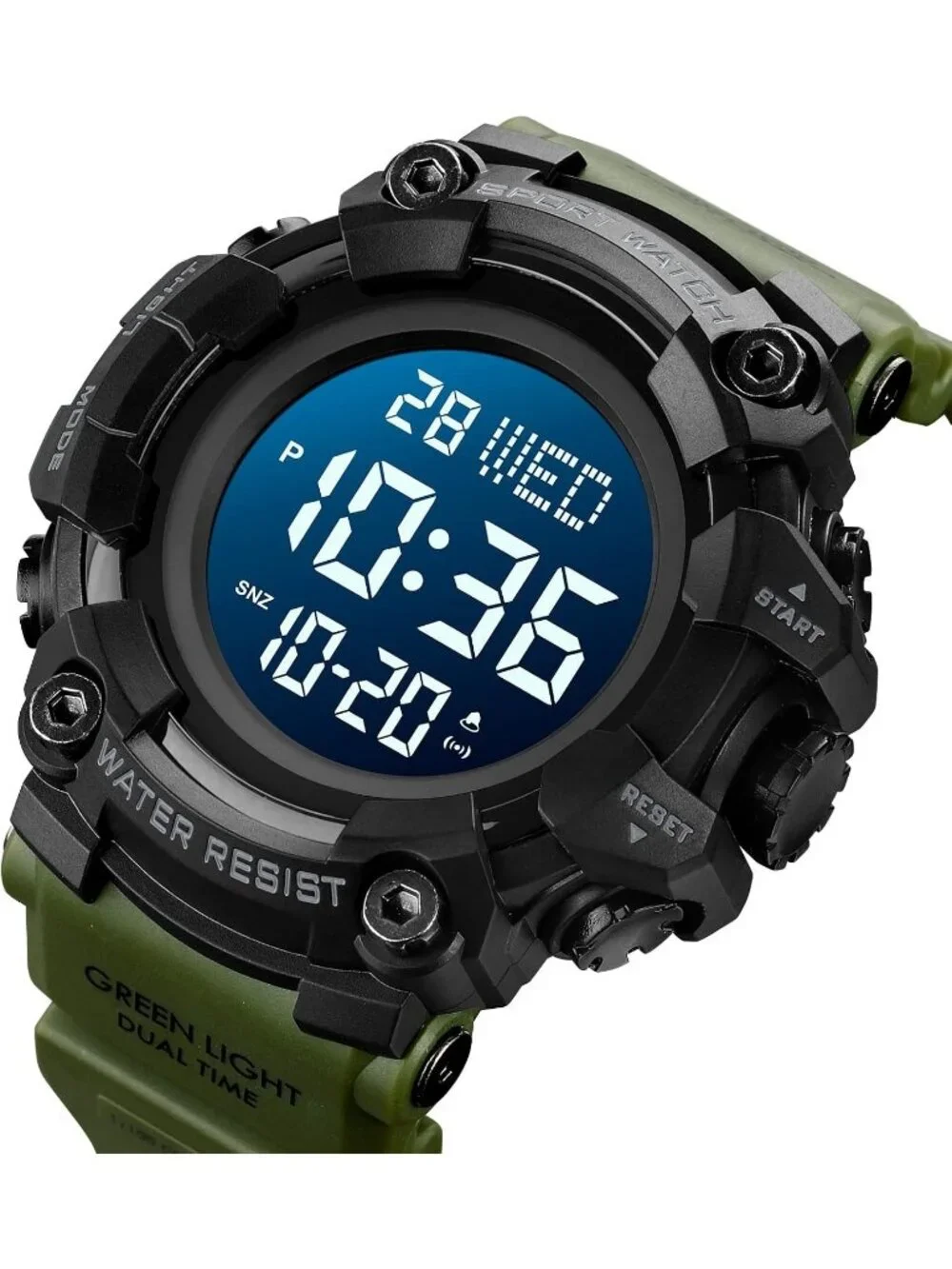 Men Army Green Analog Quartz Rubber Band Waterproof Electronic LED Digital Watch